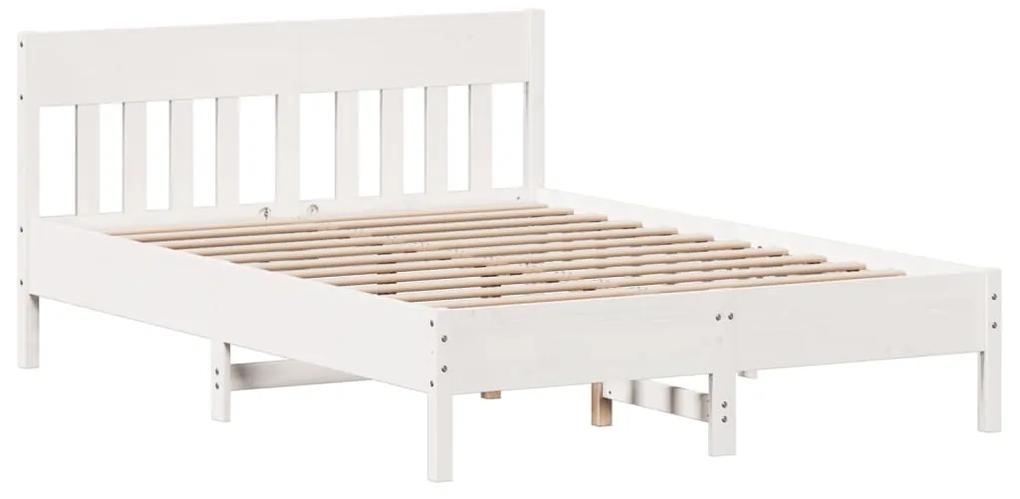 842643 vidaXL Cadru de pat cu tăblie, alb, 150x200 cm lemn masiv pin