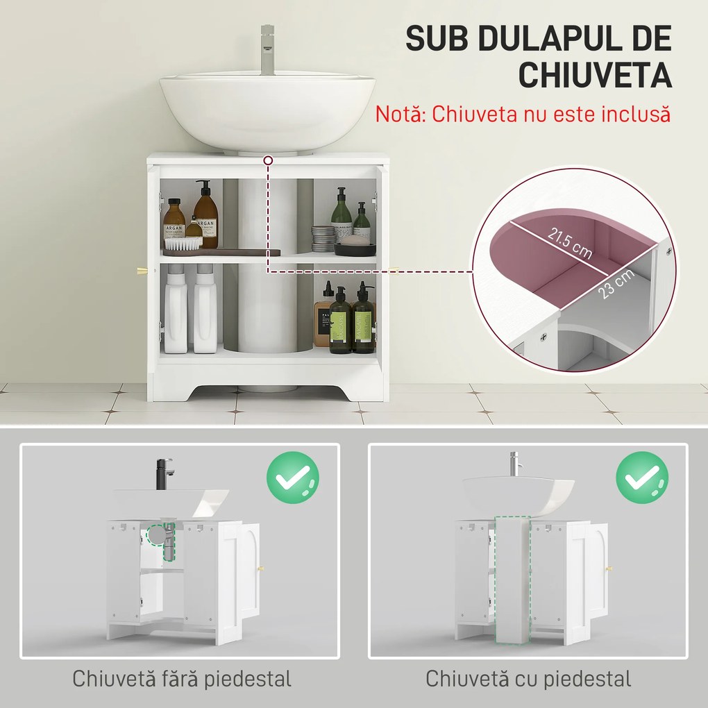 HOMCOM Dulap pentru Sub Chiuvetă cu 2 Uși Arcuite - Alb | Aosom Romania