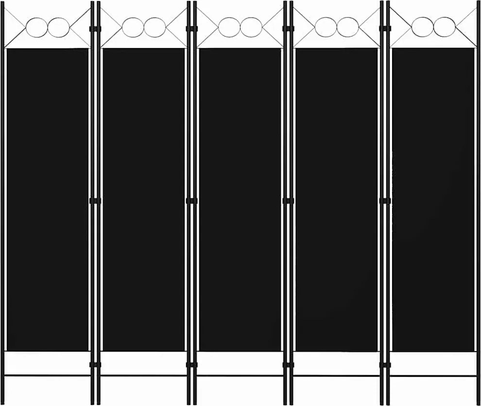 vidaXL Paravan de cameră cu 5 panouri, negru, 200 x 180 cm