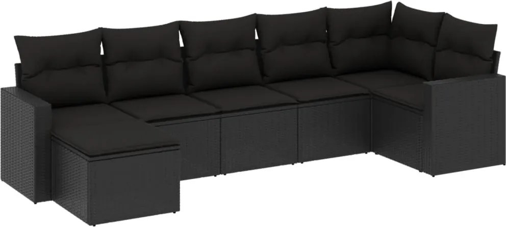 vidaXL Set canapele de grădină cu perne, 7 piese, negru, poliratan