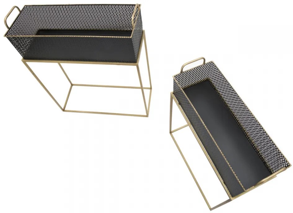 Set 2 jardiniere aurii / negre din metal, 60x23x73,5 cm / 51x20x64 cm, Fashion Mauro Ferreti