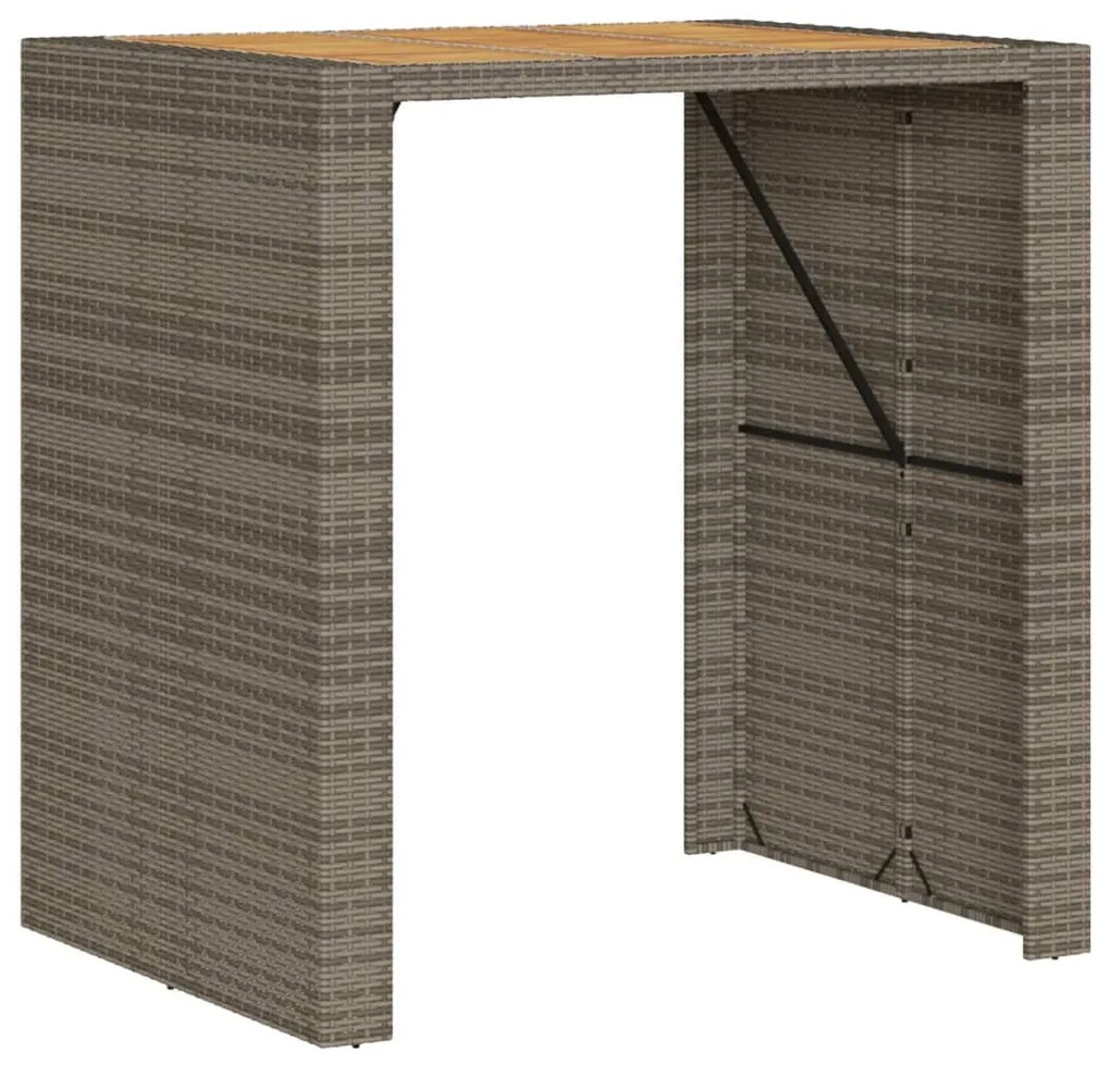 368697 vidaXL Masă bar grădină, blat lemn acacia, gri 105x80x110 cm poliratan