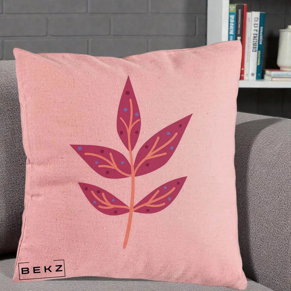 Perna Decorativa Ramura Botanica Mov, 40x40 cm, Roz, Husa Detasabila, Perna Inclusa, BEKZ®