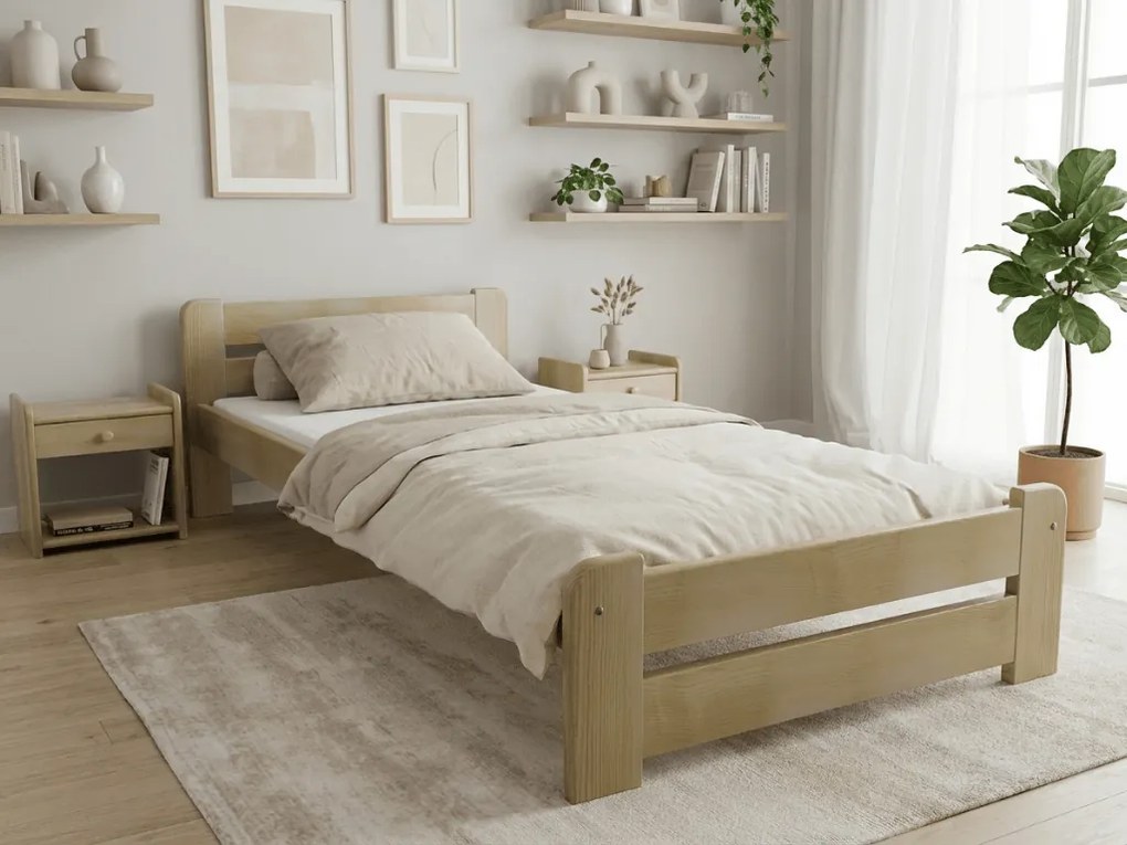 Pat de o persoana Laura 80x200, pin Saltele: Fara saltea, Somiera pat: Cu lamele drepte