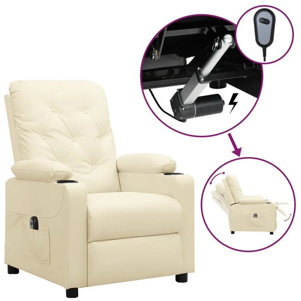 vidaXL Fotoliu rabatabil electric, crem, piele ecologică
