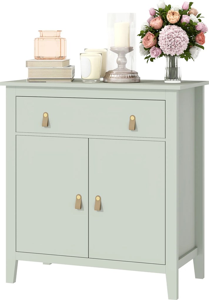 HOMCOM Bufet pentru living, corp de depozitare cu sertar, uși duble, poliță reglabilă, 80 x 40 x 90 cm, verde deschis | Aosom Romania