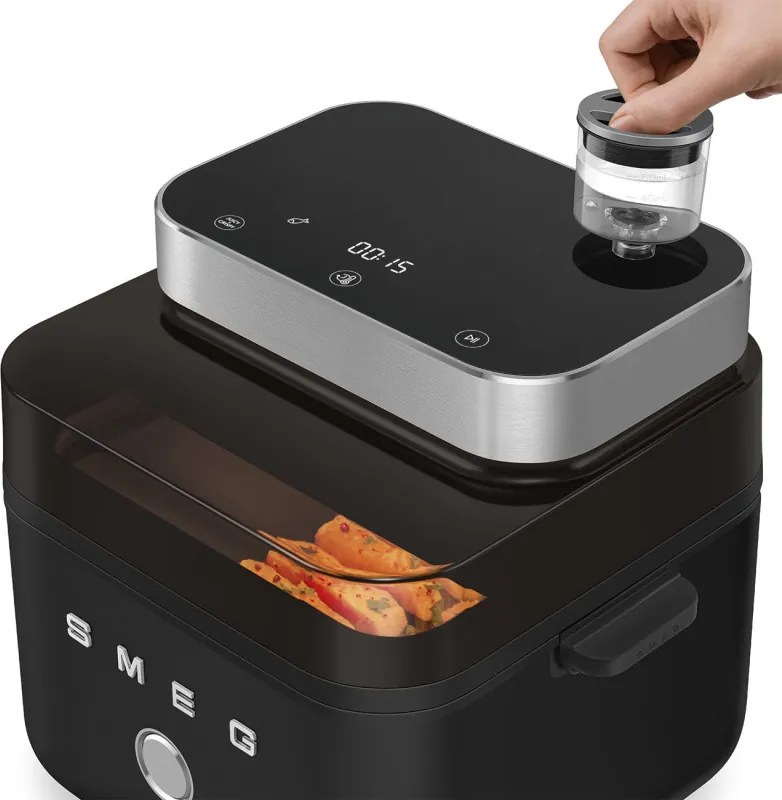 Friteuza cu aer cald Smeg Collezione AFC01BLMAU, 1450 W, 7,3 l, 40-200°C, 7 programe, Мod dublu, Цomandă tactilа, Timer, LED, negru