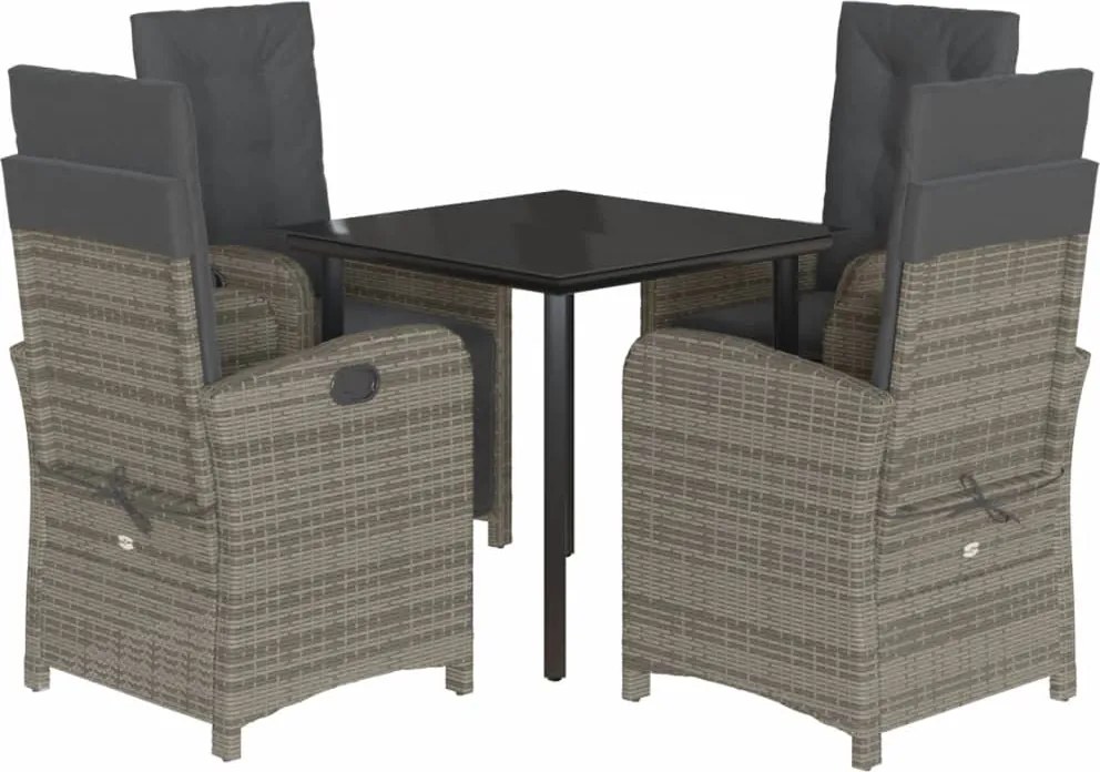 vidaXL Set mobilier de grădină cu perne, 5 piese, gri, poliratan