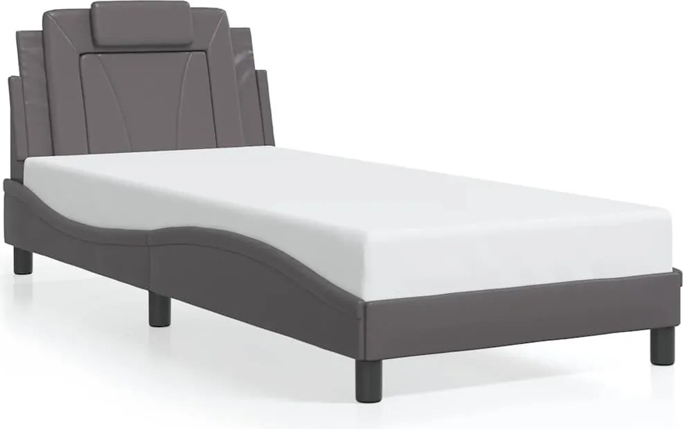 vidaXL Cadru de pat, Viana, fără saltea, gri, 90x190 cm, piele ecologică