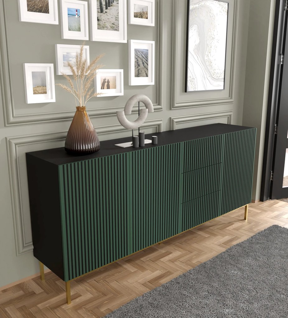 Comodă F 3D3S 200 Rowanna (Negru + Verde închis + Auriu). 1125076