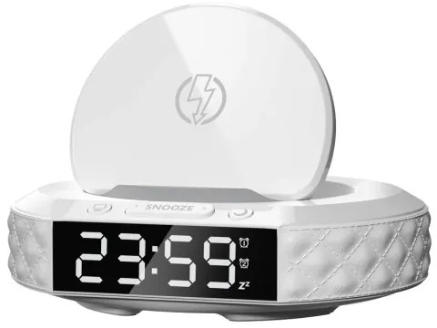 Immax 08983L - Ceas deșteptător cu LCD și încărcător wireless Qi 27W/9V alb