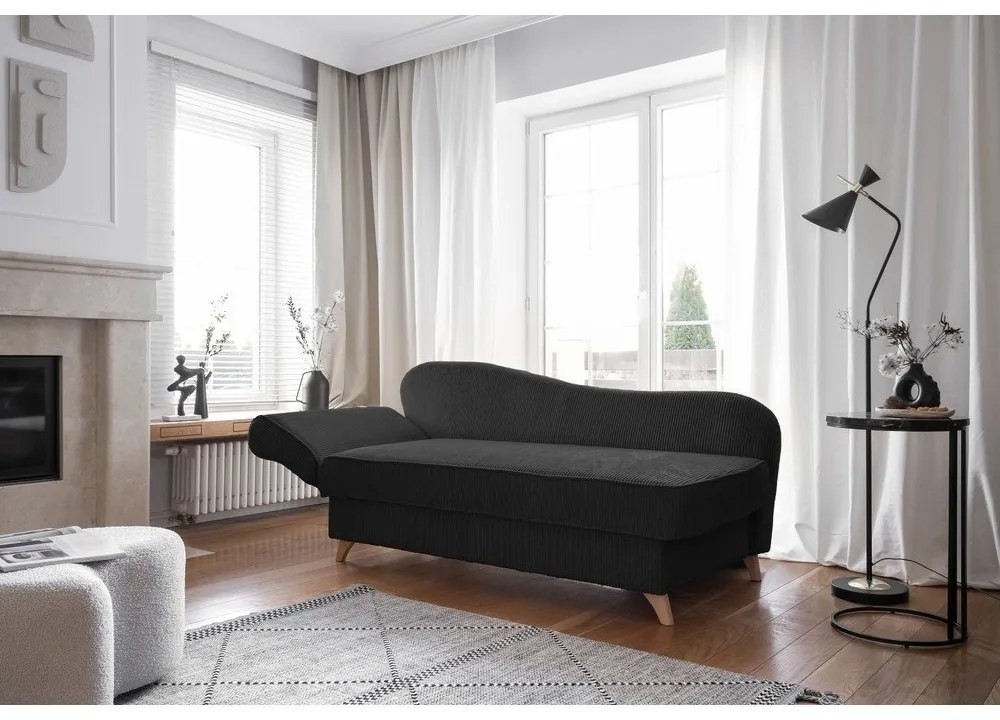 Șezlong gri antracit cu tapițerie din catifea reiată (cu colț pe partea stângă) Chic Charlotte – Miuform