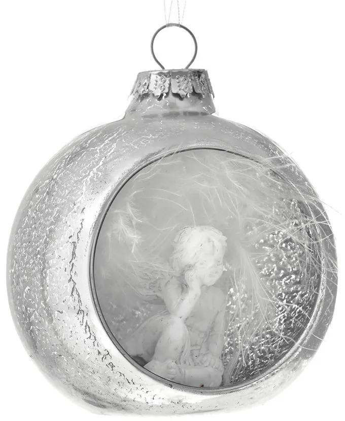 Set 2 ornamente brad din sticla Angel Silver 8 cm