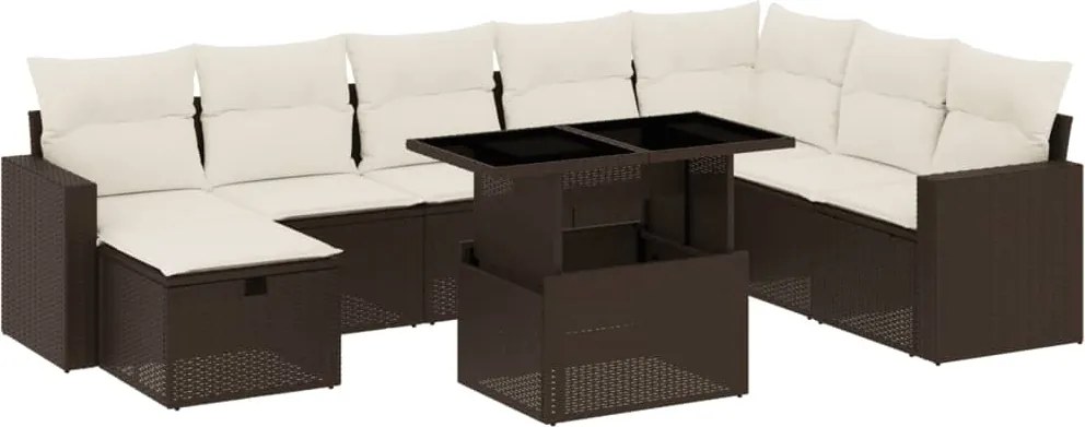 vidaXL Set canapele de grădină cu perne, 9 piese, maro, poliratan