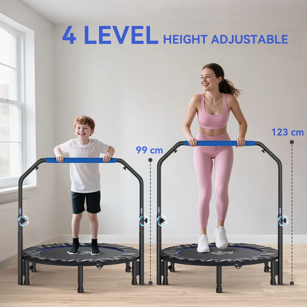 HOMCOM Mini Trampolin Fitness Pliabil de 45" cu Mâner Reglabil din Spumă, Albastru | Aosom Romania