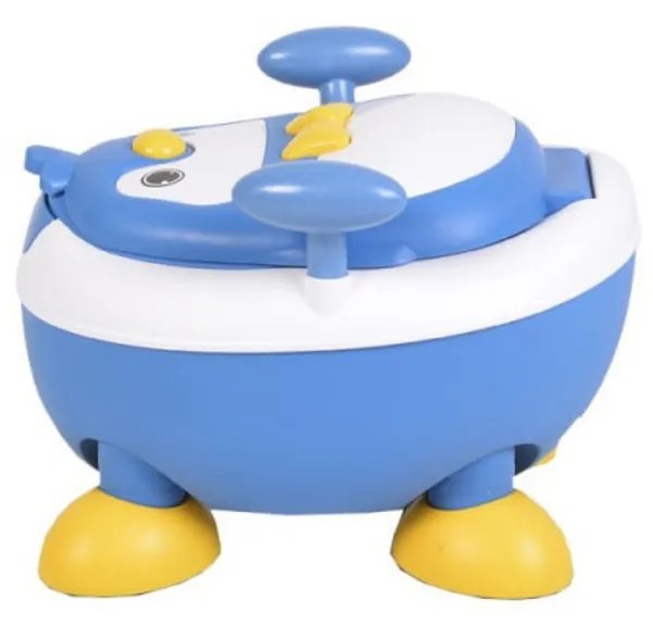 Olita 2 in 1 pentru copii NOVOKIDSª Happy Penguin , Vas detasabil, Plastic non toxic, Model Pinguin, Albastru