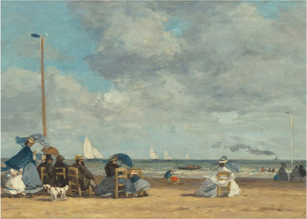 Tablou pe sticlă - Eugène Boudin, Beach at Trouville, reproducere (70x50 cm)