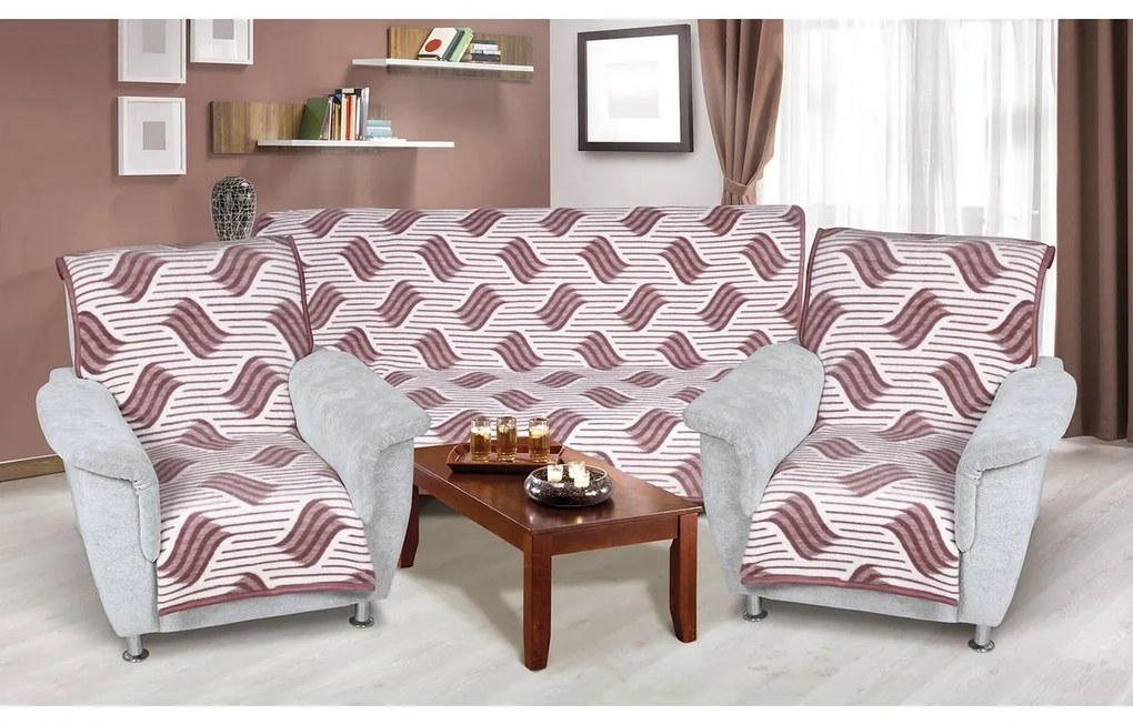 Set cuverturi Karmela plus 3+1+1 Vlnka burgundy, 1 buc. 150 x 200 cm, 2 buc. 65 x 150 cm