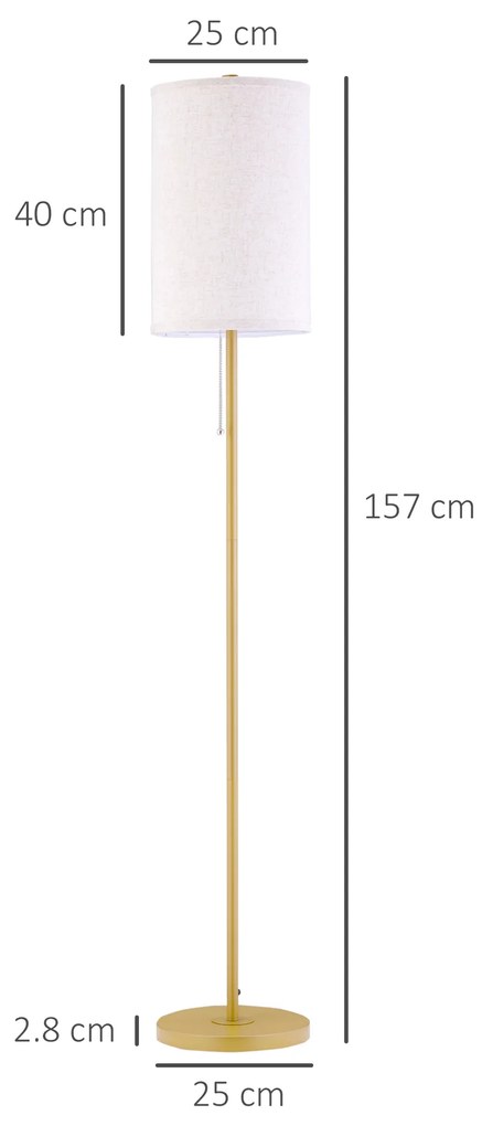HOMCOM Lampadar design 40 W max. picior oțel dorat abajur material textil cremă dim. 25,5 x 25,5 x 157 cm auriu și bej | Aosom Romania