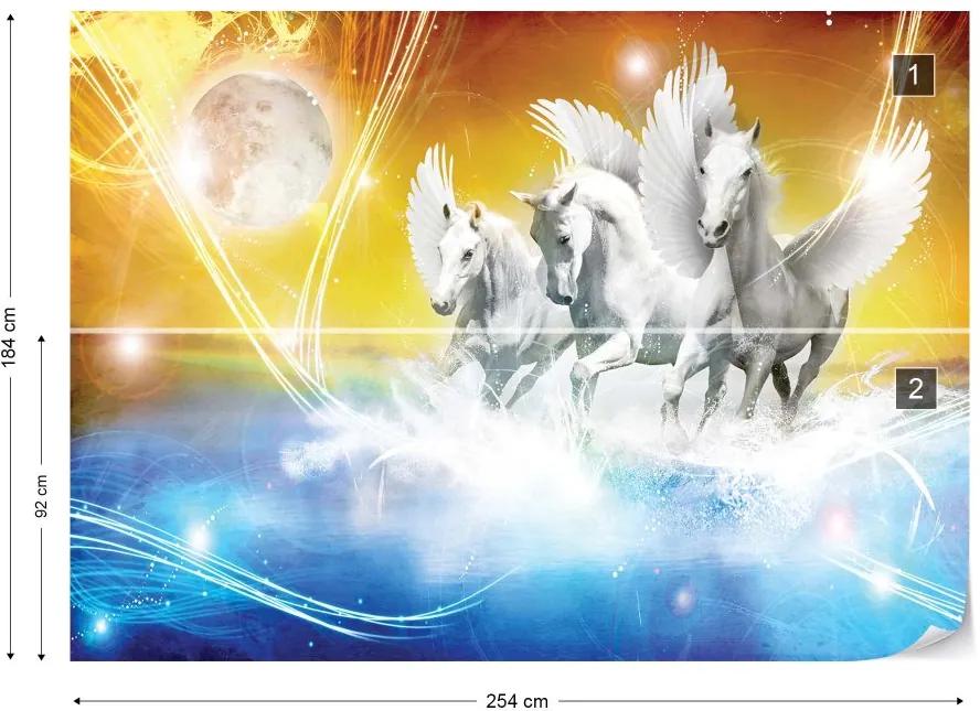 Fototapet GLIX - Winged Horses Pegasus Yellow And Blue + adeziv GRATUIT Tapet nețesute - 254x184 cm