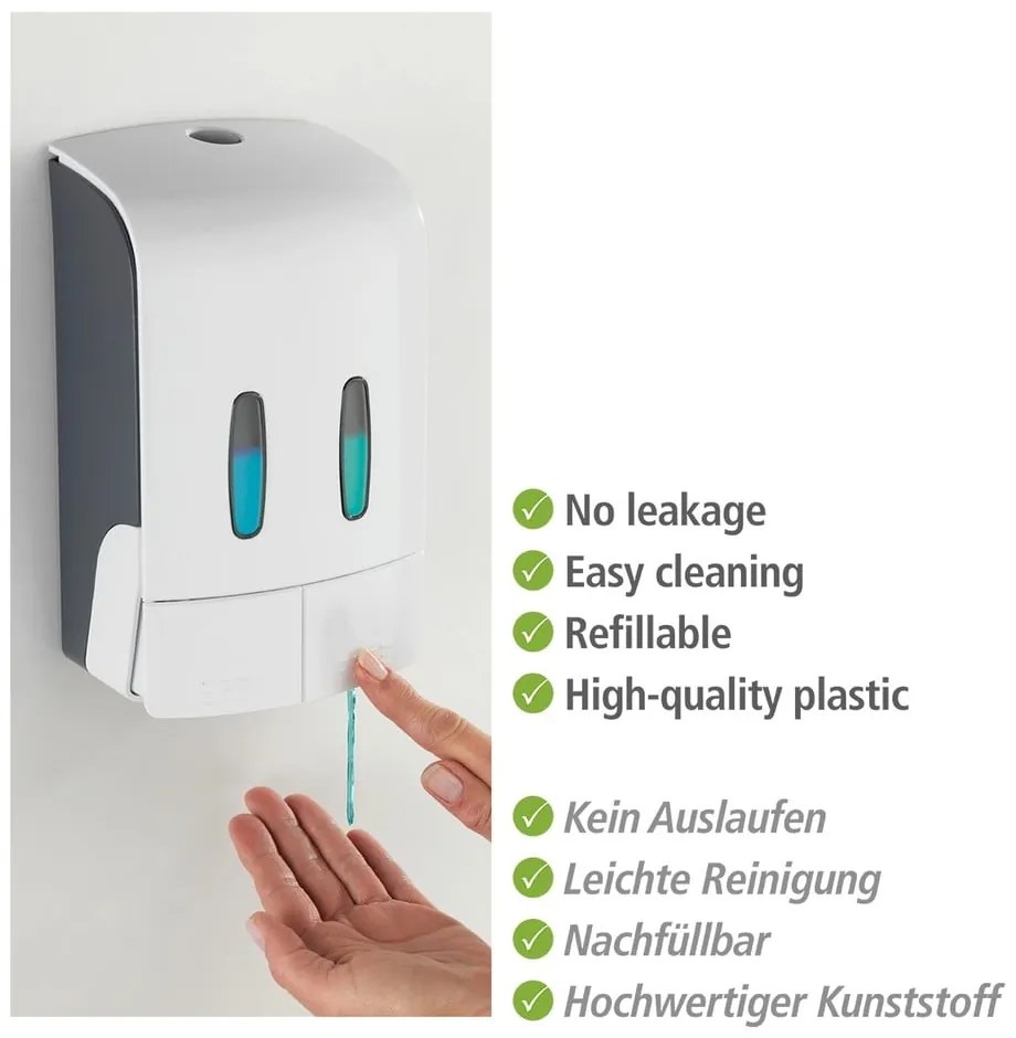 Dozator de săpun lichid alb de montat pe perete din plastic 0.96 l Tartas – Wenko