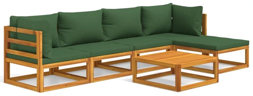 3155312 vidaXL Set mobilier de grădină cu perne verzi, 6 piese, lemn masiv