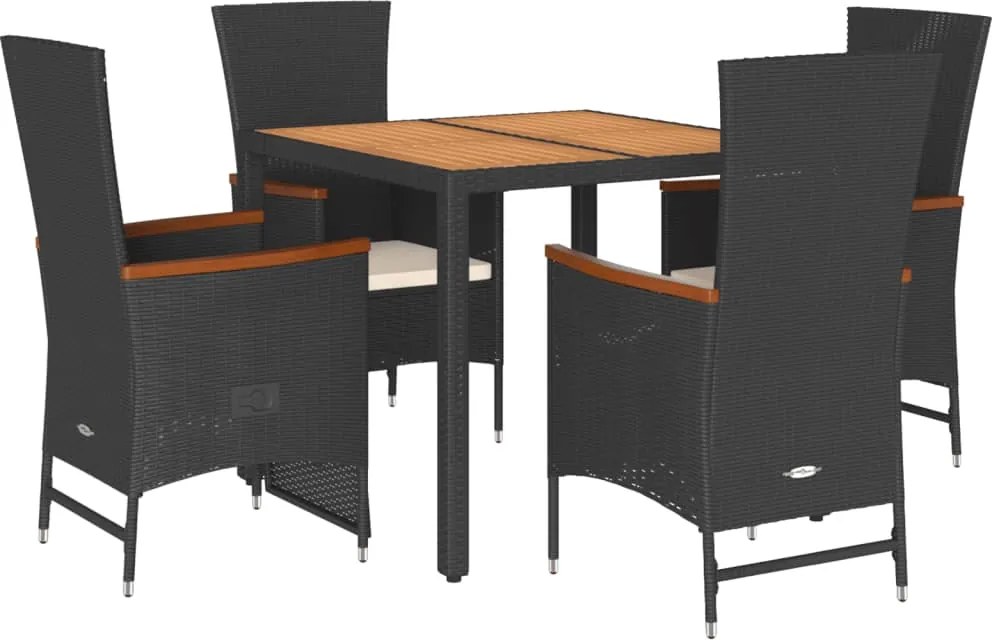 vidaXL Set mobilier de grădină cu perne, 5 piese, negru, poliratan