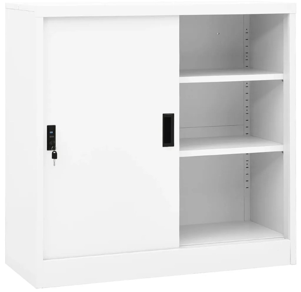 335950 vidaXL Dulap de birou cu ușă glisantă, alb, 90x40x90 cm, oțel