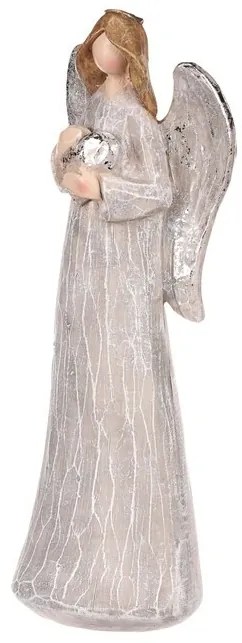 Decorație Înger cu aripi argintii și inimă, dupălyresin, gri