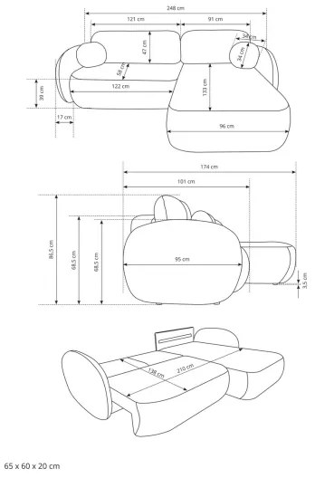 Canapea colțar extensibilă OLBIA, în formă de L, stânga, bej, cu spațiu de depozitare