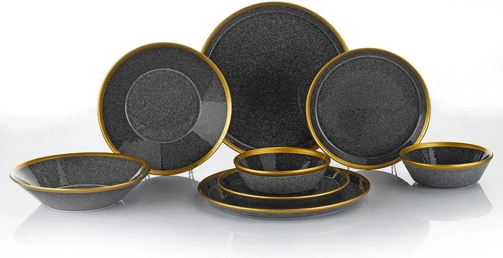 Set de cina 719KTP9735, 8 piese, gri inchis/auriu, portelan