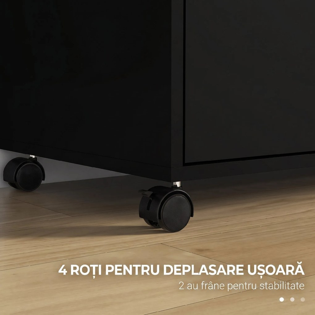 Vinsetto Dulap Mobil de Birou cu 2 Sertare pentru Dosare Rafturi Deschise PAL Manere Oțel Roti Blocare 80x40x66cm Negru | Aosom Romania