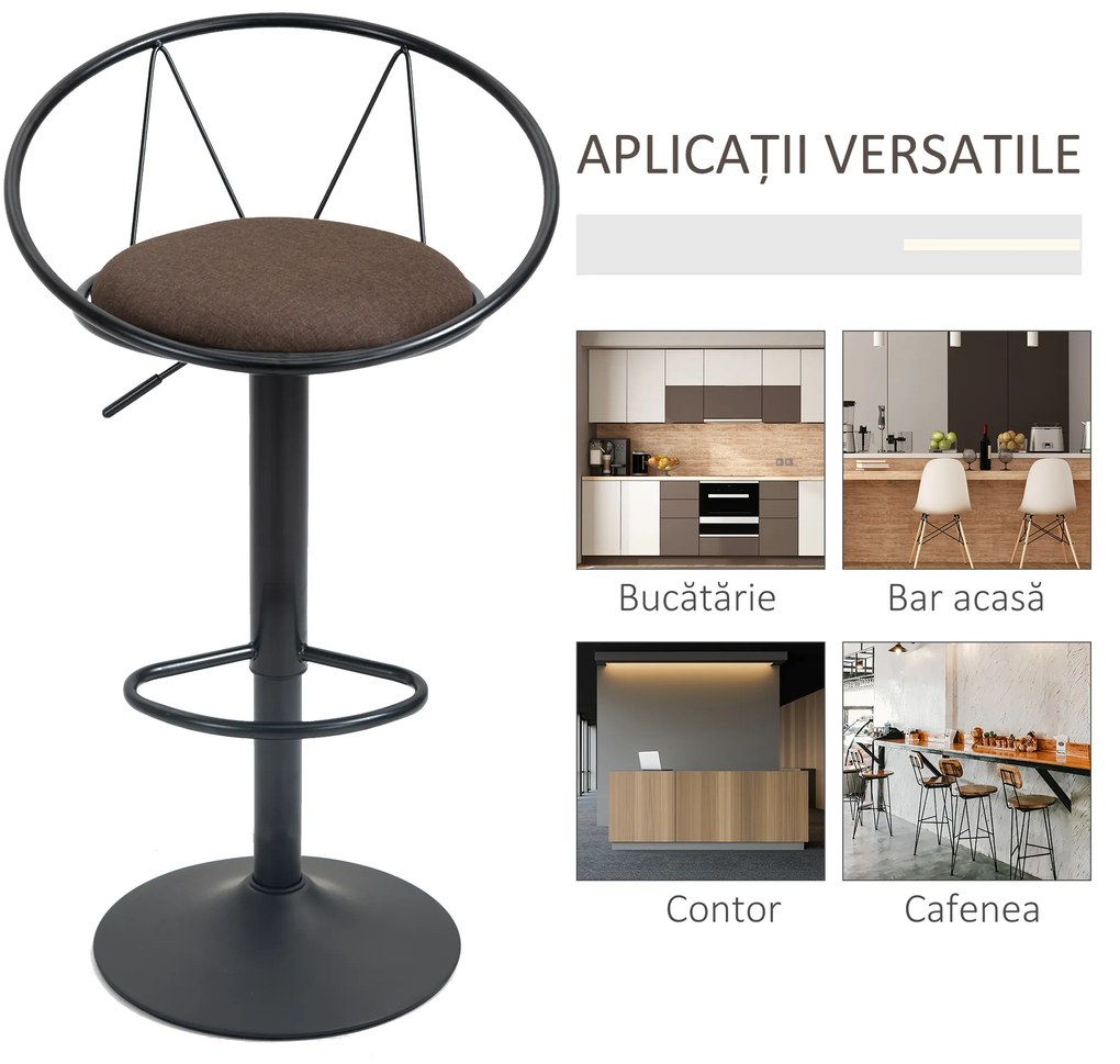 Set 2 scaune bar cu rotire de 360 de grade si suport pentru picioare 51x46x78-100cm HOMCOM | Aosom Romania