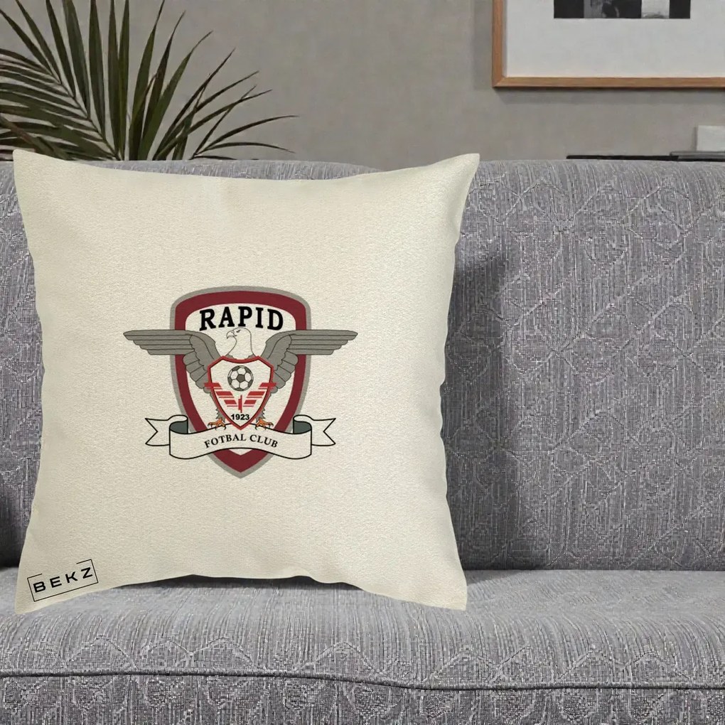 Perna Personalizata Rapid Fotbal Club 1923, 40x40 cm, Ecru, Husa Detasabila, Perna Inclusa, BEKZ®