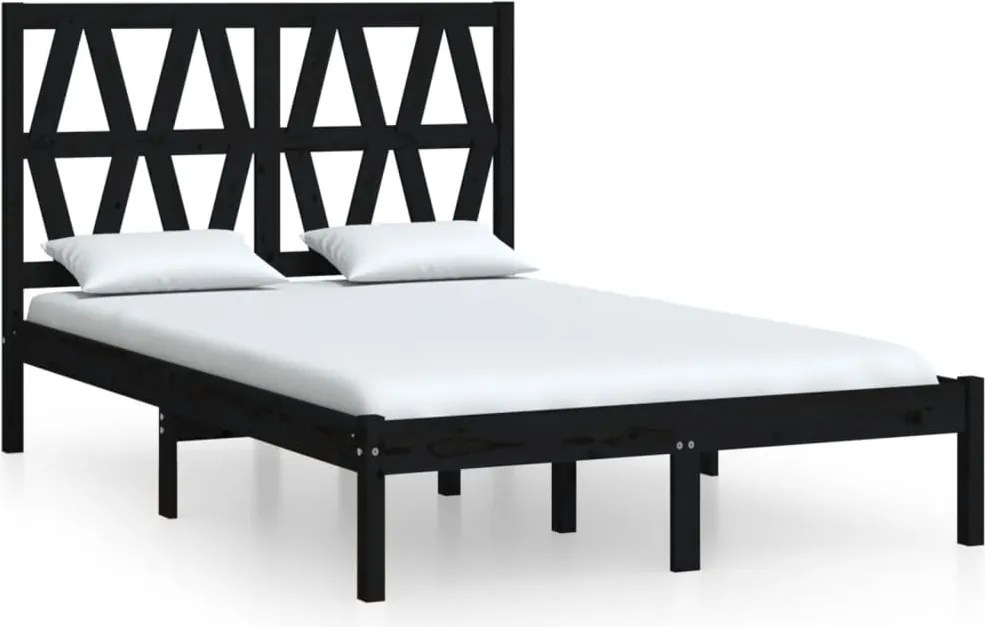 vidaXL Cadru de pat, negru, 140x190 cm, lemn masiv de pin