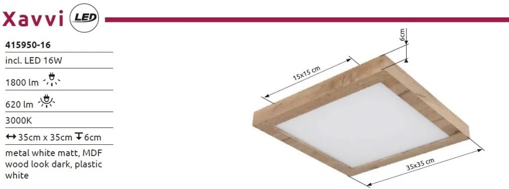 Plafoniera LED cu efect de lemn XAVVI