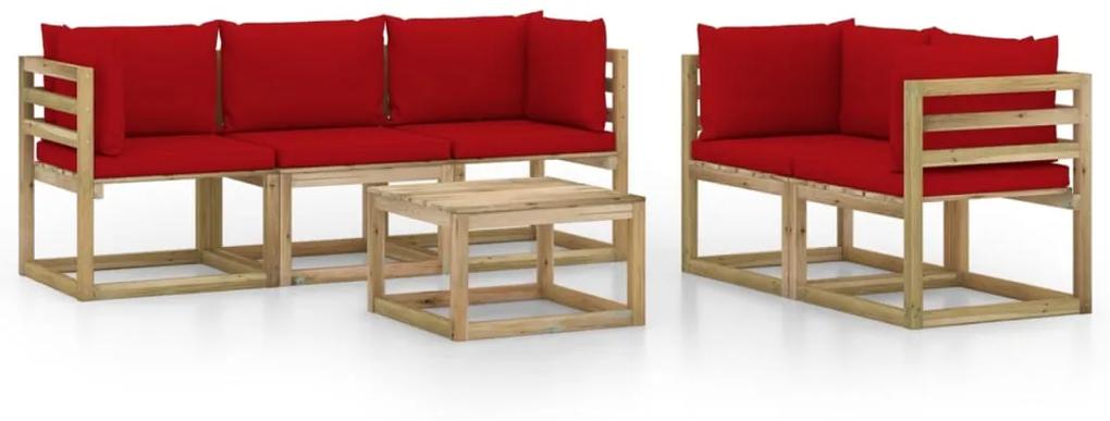 3065125 vidaXL Set mobilier de grădină cu perne roșii, 6 piese