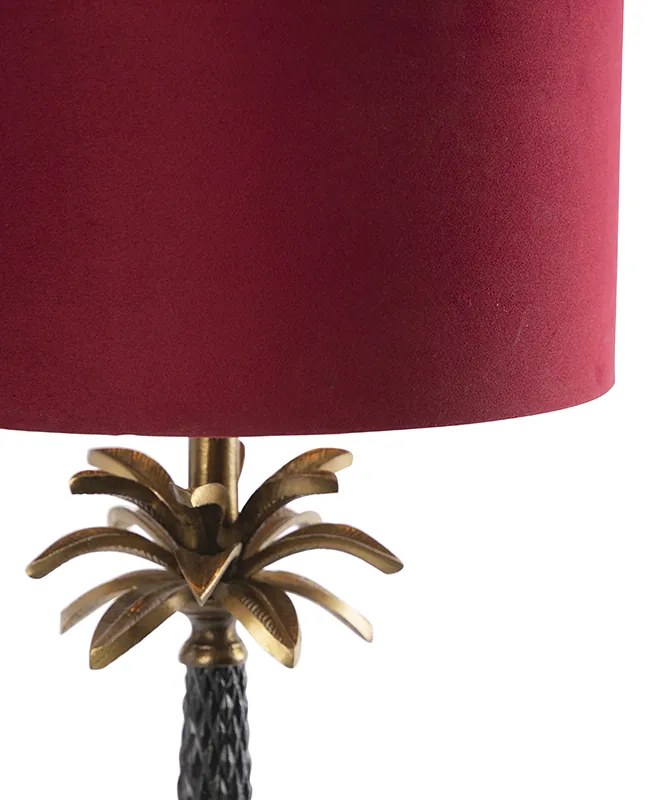 Lampă de masă Art Deco bronz cu abajur din catifea roșie 35 cm - Areka
