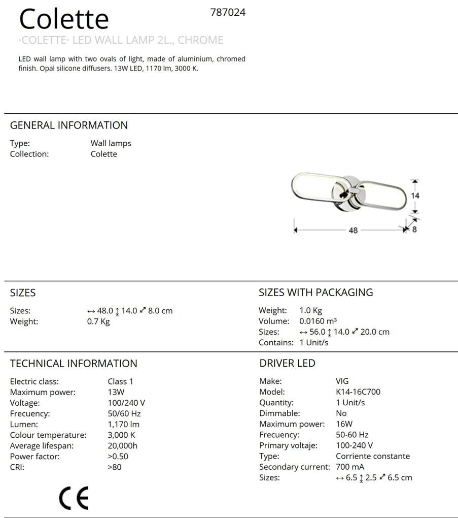 Aplica de perete LED design ultra-modern Colette. crom SV-787024