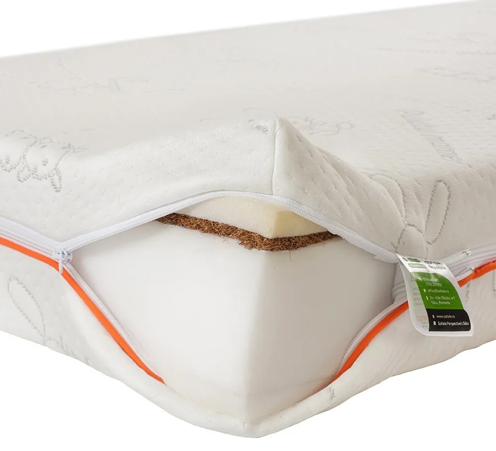 Saltea copii Ortopedica din spuma cu cocos, husa premium detasabila Tencell
