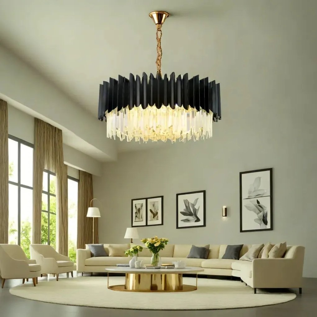 Candelabru Cristal, 3 X E27, Negru, 30cm