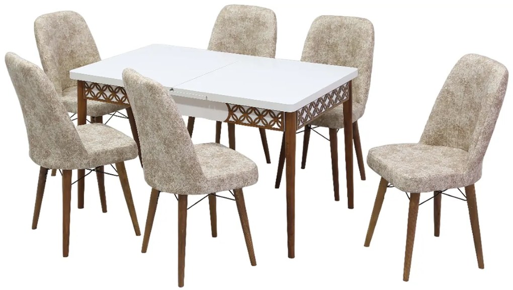Set masa extensibila cu model 80 x 130/170 cm cu 6 scaune, culoare crem