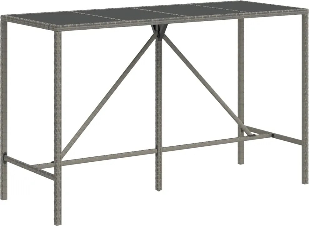 vidaXL Masă de bar cu blat din sticlă, gri, 180x70x110 cm, poliratan