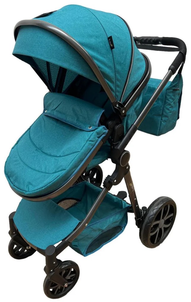 Carucior 2 in 1 cu cos de cumparaturi, transformabil, ușor și practic pentru copii 0-36 luni - CPC-34-turcoaz