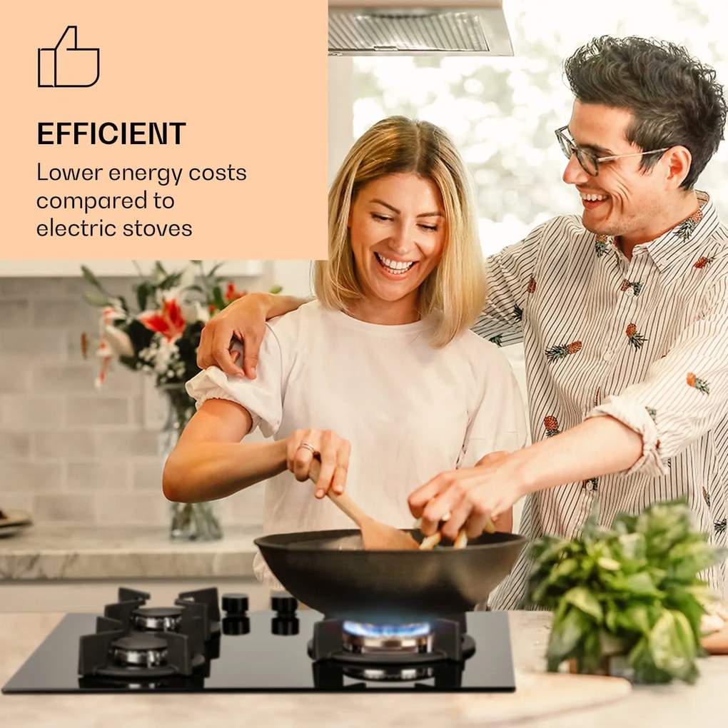 Klarstein Goldflame 3, plită pe gaz, 3 arzătoare, arzătoare Messing, sticlă ceramică