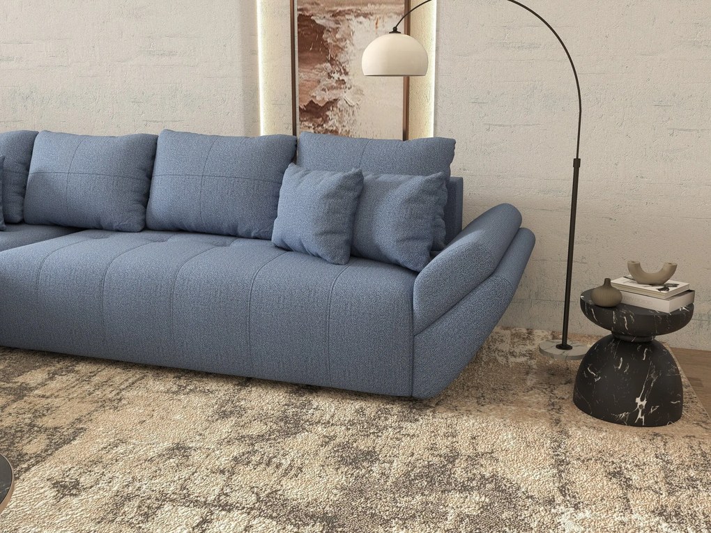 Colțar extensibil dumonde cu ladă de depozitare si sezut confortabil din spuma high-density, Berlin XL Enjoy Blue 350x185 cm