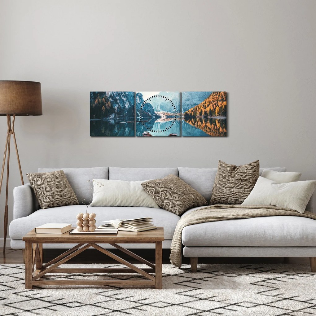 Tablou - Bărci pe Lacul Braies (cu ceas) (90x30 cm)