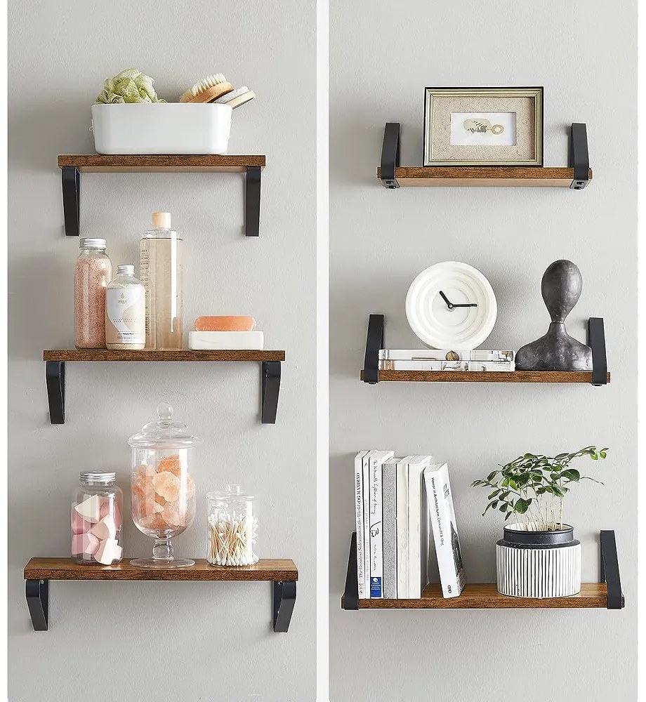 Polițe de perete cu console ABBY, 3 bucăți, 30/35/40x12cm, negru/maro Vasagle