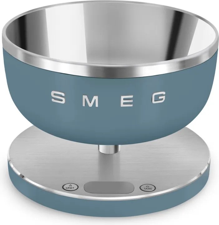 Cantar de bucatarie Smeg Collezione KSC01SBMWW, Pana la 5 kg/5 l, Functie TARA, Afisaj LED, Baza antiderapanta, Baterie reincarcabila, Albastru cenusiu