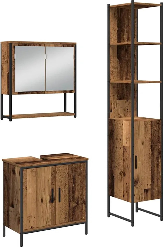 vidaXL Set de mobilier pentru baie cu raft 3 pcs Maro Lemn compozit
